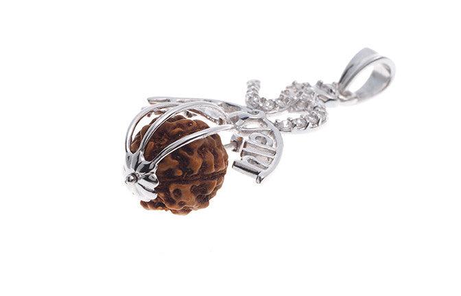 18ct White Gold Cubic Zirconia 'Om Namah Shivay' & Rudraksh Pendant - Hindu religious pendant - Image 3