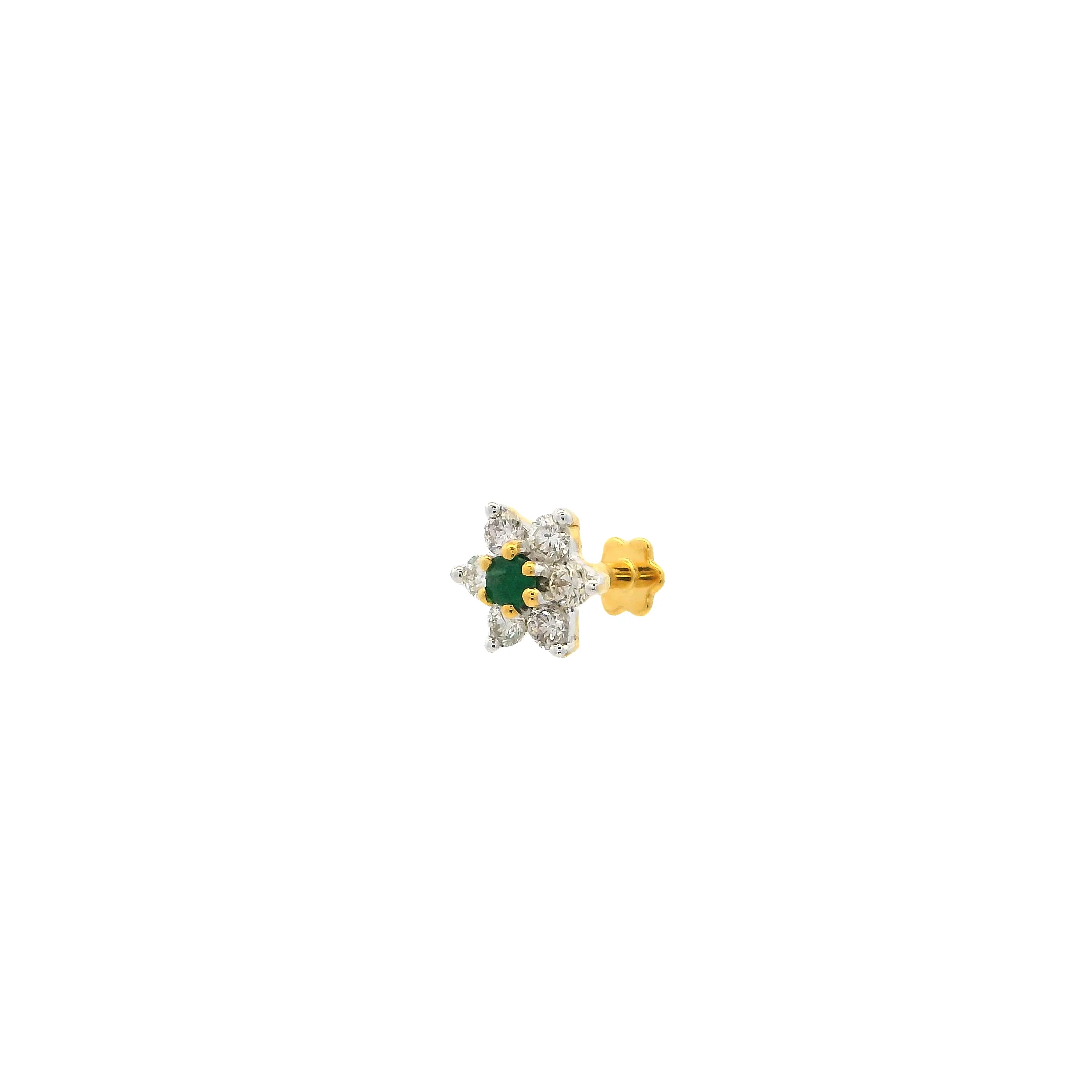 18ct Gold Diamond and Emerald Cluster Screw Back Nose Stud. - Image 8